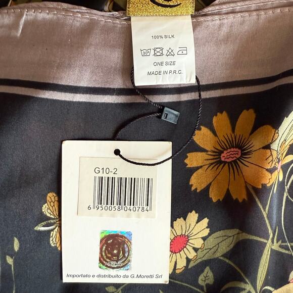 NWT Gai Mattiolo Silk Scarf Shawl Botanicals Florals Butterfly Dragonfly READ - Picture 8 of 9